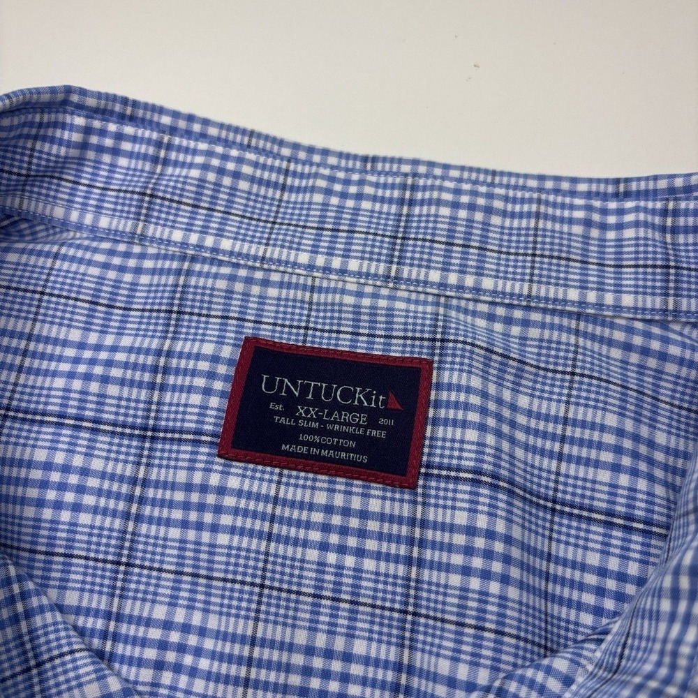 UNTUCKit Durbanville WF Plaid Shirt Men XXL Tall Slim Blue Wrinkle Free Untucked - Picture 5 of 6
